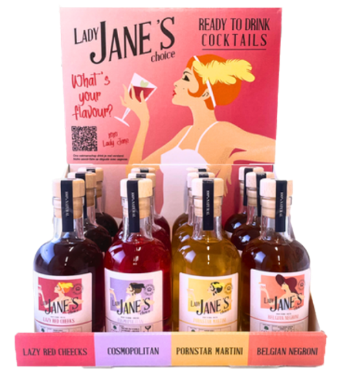 Image sur Display 12 Lady Jane's Choice 20 cl Mix (3 Red Cheeks, 3 Pornstar Martini, 3 Cosmopolitan, 3 Negroni) 18° 2.4L